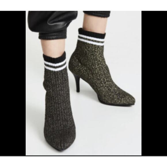 Stuart Weitzman Sock Bootie Black Gold Metallic Knit 6.5 - Picture 3 of 13